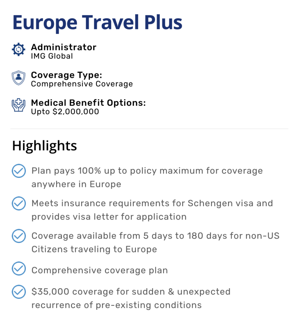 Key features of Schengen insurance plan